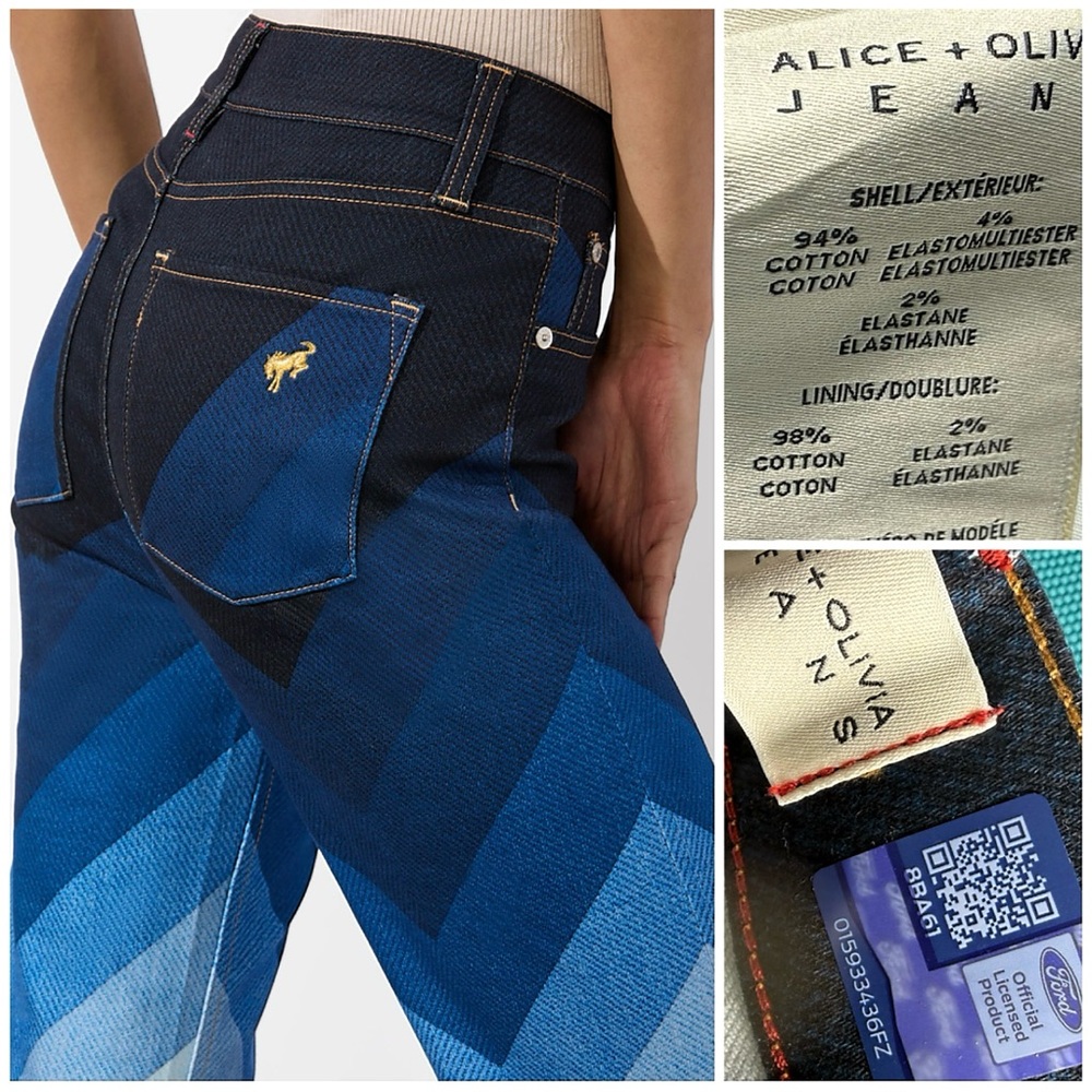Alice + Olivia x Bronco Multicolored SB Wide Leg Bell Jeans - Picture 14 of 16